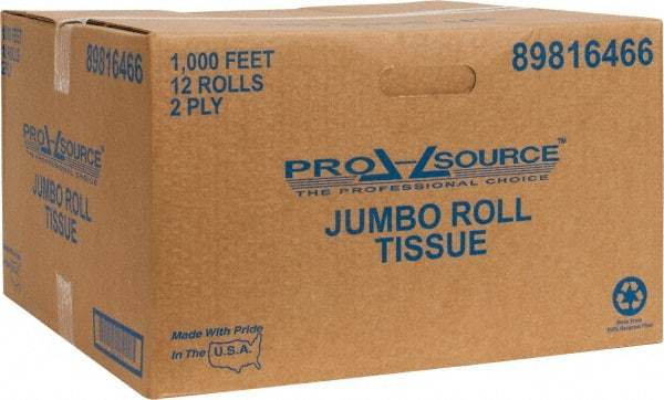 PRO-SOURCE - 1,000' Roll Length x 3-5/8" Sheet Width, Jumbo Roll Toilet Tissue - 2 Ply, White, Recycled Fiber - Benchmark Tooling