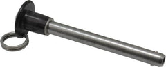 Jergens - 3/8" Diam, 3" Usable Length, Button Handle, Push Button Quick Release Pin - 4-1/2" OAL, Grade 17-4 Stainless Steel, Passivated Finish - Benchmark Tooling