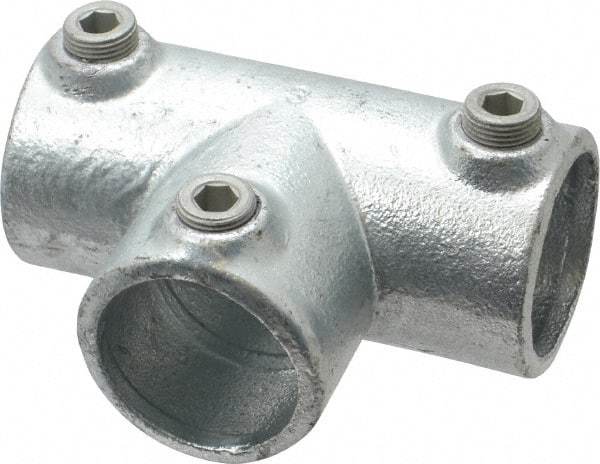 Kee - 1-1/4" Pipe, 90° Three Socket Tee, Malleable Iron Tee Pipe Rail Fitting - Galvanized Finish - Benchmark Tooling