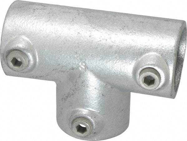 Kee - 1-1/2" Pipe, 90° Three Socket Tee, Malleable Iron Tee Pipe Rail Fitting - Galvanized Finish - Benchmark Tooling