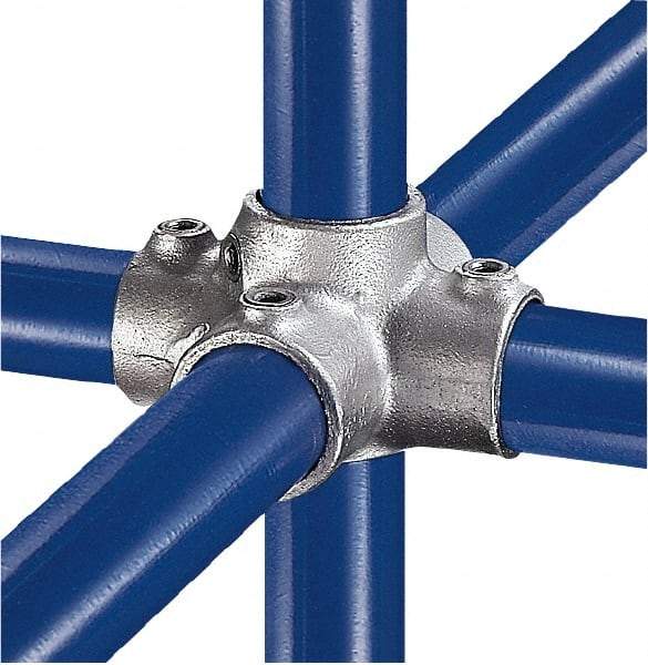 Kee - 1-1/4" Pipe, Four Socket Cross, Malleable Iron Cross Pipe Rail Fitting - Galvanized Finish - Benchmark Tooling