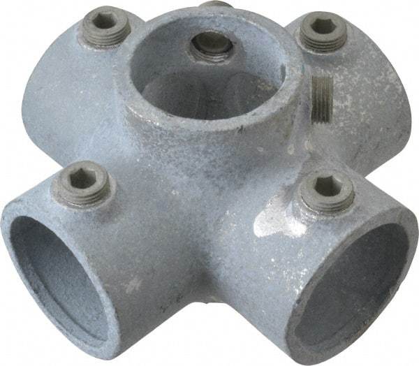 Kee - 1-1/2" Pipe, Four Socket Cross, Malleable Iron Cross Pipe Rail Fitting - Galvanized Finish - Benchmark Tooling