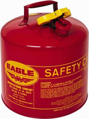 Eagle - 5 Gal Galvanized Steel Type I Safety Can - 13-1/2" High x 12-1/2" Diam, Red with Yellow - Benchmark Tooling