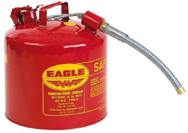 Eagle - 5 Gal Galvanized Steel Type II Safety Can - 13-1/2" High x 12-1/2" Diam, Red with Yellow - Benchmark Tooling