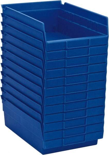 Akro-Mils - 11-5/8" Deep, Blue Hopper Shelf Bin - 4" High x 8-3/8" Wide x 11-5/8" Long - Benchmark Tooling