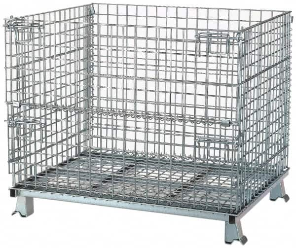 Nashville Wire - 40" Long x 32" Wide x 34-1/2" High Steel Basket-Style Bulk Folding Wire Stackable Container - 4,000 Lb. Load Capacity - Benchmark Tooling