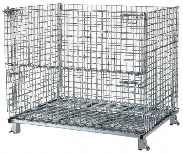 Nashville Wire - 48" Long x 40" Wide x 36" High Steel Basket-Style Bulk Folding Wire Stackable Container - 4,000 Lb. Load Capacity - Benchmark Tooling