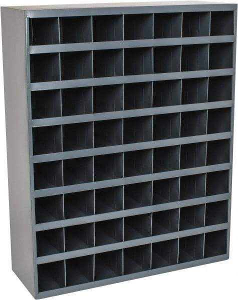 Durham - 56 Bin Bin Shelving Unit with Openings - 33-3/4 Inch Overall Width x 12 Inch Overall Depth x 42 Inch Overall Height, Gray Steel Bins - Benchmark Tooling