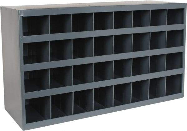 Durham - 32 Bin Bin Shelving Unit with Openings - 33-3/4 Inch Overall Width x 12 Inch Overall Depth x 19-1/4 Inch Overall Height, Gray Steel Bins - Benchmark Tooling