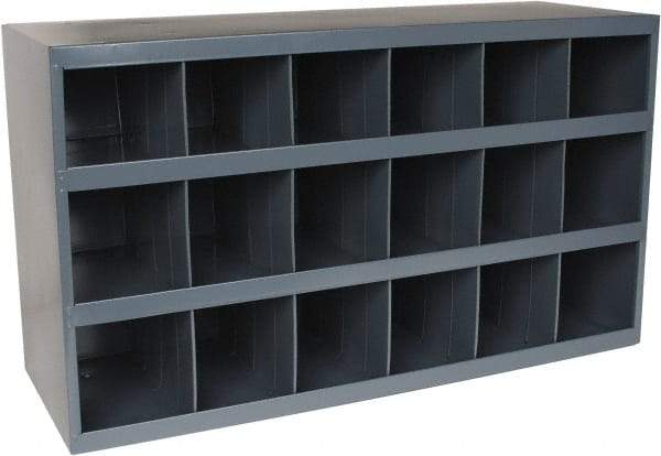 Durham - 18 Bin Bin Shelving Unit with Openings - 33-3/4 Inch Overall Width x 12 Inch Overall Depth x 19-1/4 Inch Overall Height, Gray Steel Bins - Benchmark Tooling