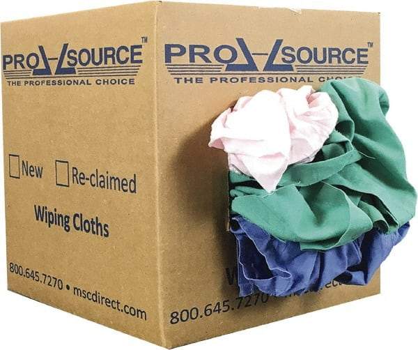 PRO-SOURCE - Reclaimed Poly/Cotton T-Shirt Rags - Assorted Colors, Poly/Cotton, Low Lint, 5 Lbs. at 4 to 6 per Pound, Box - Benchmark Tooling