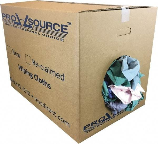 PRO-SOURCE - Reclaimed Poly/Cotton T-Shirt Rags - Assorted Colors, Poly/Cotton, Low Lint, 50 Lbs. at 4 to 6 per Pound, Box - Benchmark Tooling