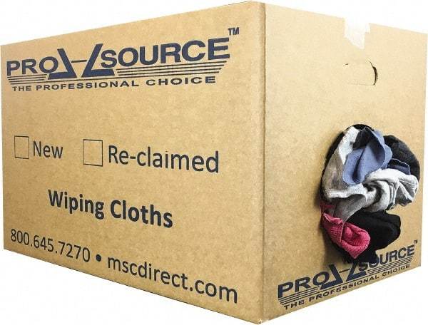 PRO-SOURCE - Reclaimed Cotton T-Shirt Rags - Assorted Colors, Polo, Low Lint, 25 Lbs. at 3 to 4 per Pound, Box - Benchmark Tooling