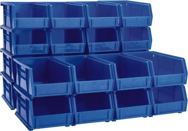 Akro-Mils - 10 Lb. Load Capacity, 7-3/8" Deep, Blue Polymer Hopper Stacking Bin - 3" High x 4-1/8" Wide x 7-3/8" Long - Benchmark Tooling