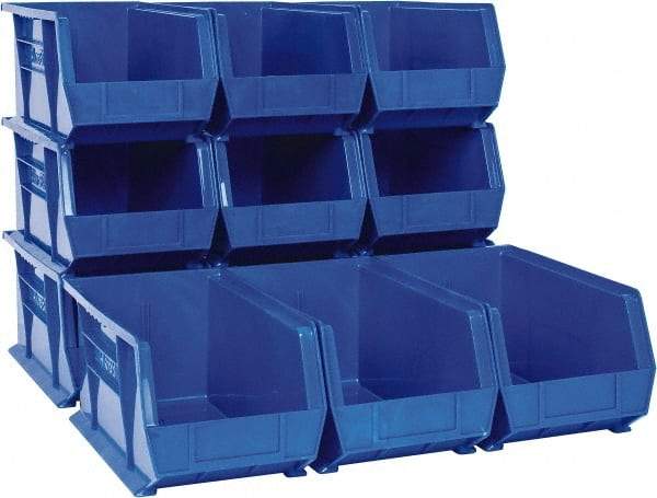 Akro-Mils - 60 Lb. Load Capacity, 14-3/4" Deep, Blue Polymer Hopper Stacking Bin - 7" High x 8-1/4" Wide x 14-3/4" Long - Benchmark Tooling