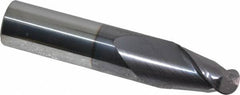 Accupro - 15/32" Diam, 5/8" LOC, 2 Flute Solid Carbide Ball End Mill - AlTiN Finish, Single End, 2-1/2" OAL, 1/2" Shank Diam, Spiral Flute - Benchmark Tooling
