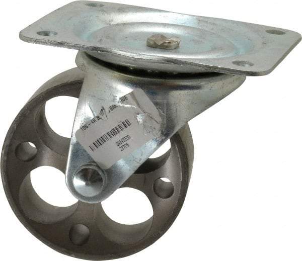 Albion - 4" Diam x 1-1/2" Wide x 5" OAH Top Plate Mount Swivel Caster - Cast Iron, 450 Lb Capacity, Plain Bearing, 4 x 5-1/8" Plate - Benchmark Tooling