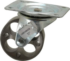 Albion - 4" Diam x 1-1/2" Wide x 5" OAH Top Plate Mount Swivel Caster - Cast Iron, 450 Lb Capacity, Plain Bearing, 4 x 5-1/8" Plate - Benchmark Tooling