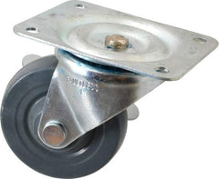 Albion - 4" Diam x 1-5/16" Wide x 5" OAH Top Plate Mount Swivel Caster with Brake - Hard Rubber, 350 Lb Capacity, Self-Lubricating Bearing, 4 x 5-1/8" Plate - Benchmark Tooling