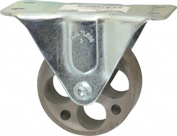 Albion - 3" Diam x 1-3/16" Wide x 3-13/16" OAH Top Plate Mount Rigid Caster - Cast Iron, 300 Lb Capacity, Plain Bearing, 2-1/2 x 4-15/16" Plate - Benchmark Tooling