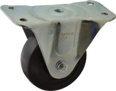 Albion - 4" Diam x 1-5/16" Wide x 5" OAH Top Plate Mount Rigid Caster - Soft Rubber, 225 Lb Capacity, Self-Lubricating Bearing, 3-1/8 x 6-1/4" Plate - Benchmark Tooling