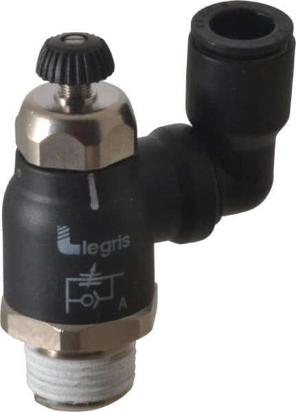 Legris - 3/8" Tube OD x 3/8" Male NPT Compact Swivel Outlet Flow Control Regulator - 0 to 145 psi & Nylon Material - Benchmark Tooling