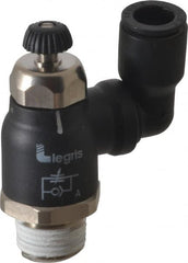 Legris - 3/8" Tube OD x 3/8" Male NPT Compact Swivel Outlet Flow Control Regulator - 0 to 145 psi & Nylon Material - Benchmark Tooling