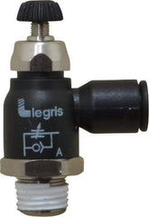 Legris - 8mm Tube OD x 1/4 Male BSPT Compact Meter Out Flow Control Valve - 14.5 to 145 psi, Nylon - Benchmark Tooling