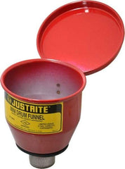 Justrite - 4-1/2" High x 4-1/2" Diam, Galvanized Steel, Manual Closing Pail Funnel with Flame Arrester - 1" Arrester/Tube Length, 5 Gal Drum/Pail Capacity - Benchmark Tooling