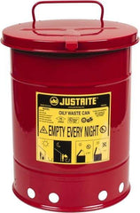 Justrite - 6 Gallon Capacity, Galvanized Steel Disposal Can - 11-7/8 Inch Wide/Diameter x 15-7/8 Inch High, Red, Hand Operated, Approved FM and UL - Benchmark Tooling