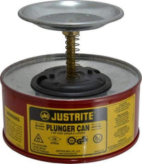 Justrite - 1 Quart Capacity, 5-5/8 Inch High x 7-1/4 Inch Diameter, Steel Plunger Can - 5 Inch Dasher Diameter, Red, Approval Listing/Regulation FM - Benchmark Tooling