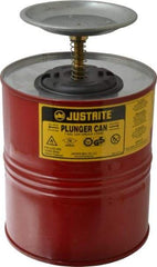 Justrite - 4 Quart Capacity, 10-1/2 Inch High x 7-1/4 Inch Diameter, Steel Plunger Can - 5 Inch Dasher Diameter, Red, Approval Listing/Regulation FM - Benchmark Tooling