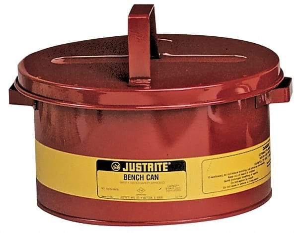 Justrite - 1 Gallon Capacity, Coated Steel, Red Bench Can - 4-1/2 Inch High x 9-3/8 Inch Diameter, 7-1/2 Inch Dasher Diameter - Benchmark Tooling