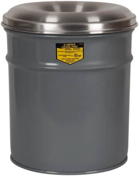 Justrite - 6 Gallon Fire Resistant Steel Drum - 11-3/4 Inch Outside Diameter, 15-3/4 Inch High, UL Standards - Benchmark Tooling