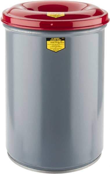 Justrite - 12 Gallon Complete Unit Fire Resistant Steel Drum and Head - 14-1/2 Inch Outside Diameter, 5-1/4 Inch Opening Diameter, 21 Inch High, FM and UL Standards - Benchmark Tooling