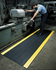 Wearwell - 60' Long x 3' Wide, Dry/Wet Environment, Anti-Fatigue Matting - Black with Yellow Borders, Vinyl with Vinyl Base, Beveled on 4 Sides - Benchmark Tooling