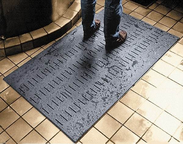 Wearwell - 60' Long x 3' Wide, Dry/Wet Environment, Anti-Fatigue Matting - Black, Vinyl with Vinyl Base, Beveled on 4 Sides - Benchmark Tooling