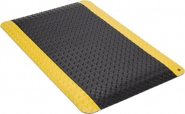 Wearwell - 3' Long x 2' Wide, Dry Environment, Anti-Fatigue Matting - Black with Yellow Borders, Vinyl with Nitrile Blend Base, Beveled on 4 Sides - Benchmark Tooling