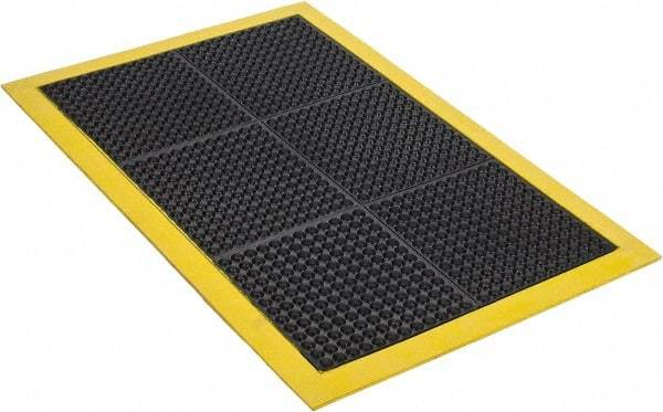 Wearwell - 3' Long x 2' Wide, Dry Environment, Anti-Fatigue Matting - Black with Yellow Borders, Natural Rubber with Rubber Base, Beveled on 4 Sides - Benchmark Tooling