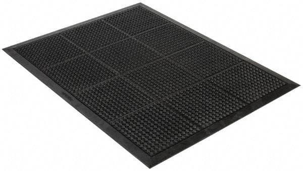 Wearwell - 4' Long x 3' Wide, Dry Environment, Anti-Fatigue Matting - Black, Natural Rubber with Rubber Base, Beveled on 4 Sides - Benchmark Tooling