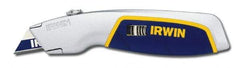 Irwin - Retractable Utility Knife - Silver & Blue Plastic Handle, 3 Blades Included - Benchmark Tooling