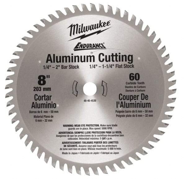 Milwaukee Tool - 8" Diam, 5/8" Arbor Hole Diam, 60 Tooth Wet & Dry Cut Saw Blade - Carbide-Tipped, Burr-Free & Smooth Action, Standard Round Arbor - Benchmark Tooling