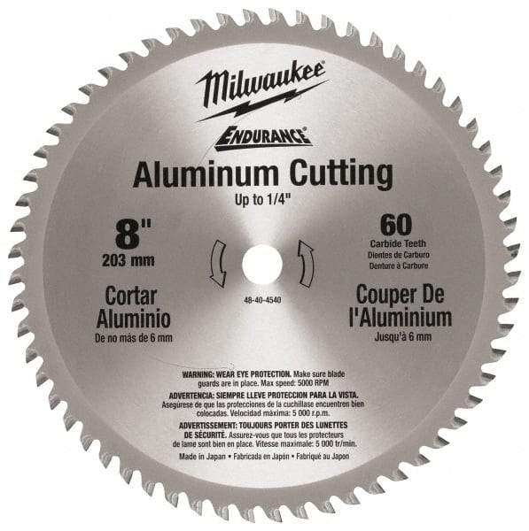 Milwaukee Tool - 8" Diam, 5/8" Arbor Hole Diam, 60 Tooth Wet & Dry Cut Saw Blade - Carbide-Tipped, Burr-Free & Smooth Action, Standard Round Arbor - Benchmark Tooling