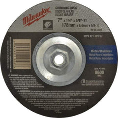 Milwaukee Tool - 24 Grit, 7" Wheel Diam, 1/4" Wheel Thickness, Type 27 Depressed Center Wheel - Aluminum Oxide, Resinoid Bond, R Hardness, 8,600 Max RPM, Compatible with Angle Grinder - Benchmark Tooling
