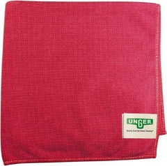 Unger - Flat Fold Microfiber Wipes - 16" x 15" Sheet Size, Red - Benchmark Tooling