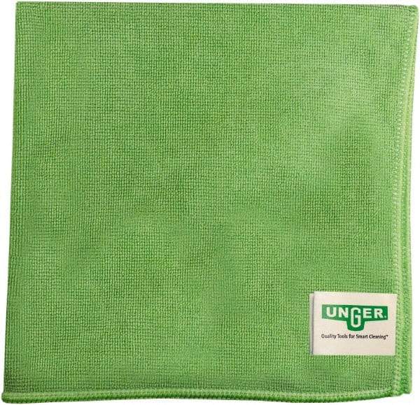 Unger - Flat Fold Microfiber Wipes - 16" x 15" Sheet Size, Green - Benchmark Tooling