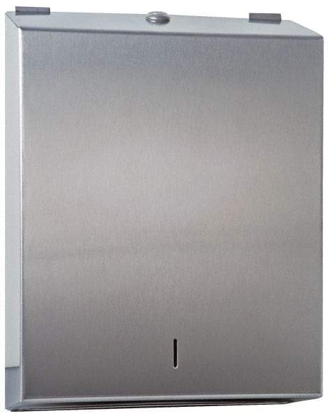 Made in USA - Manual, Stainless Steel Paper Towel Dispenser - 14-1/2" High x 11" Wide x 4" Deep, 2 Sleeves, Silver - Benchmark Tooling