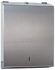 Made in USA - Manual, Stainless Steel Paper Towel Dispenser - 14-1/2" High x 11" Wide x 4" Deep, 2 Sleeves, Silver - Benchmark Tooling