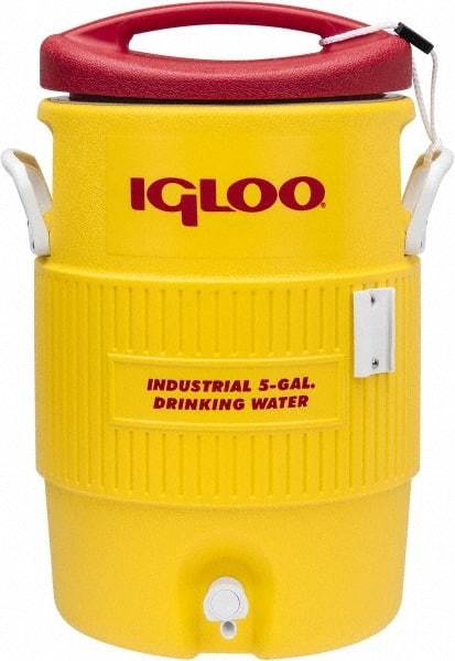 Igloo - 5 Gal Beverage Cooler - Plastic, Yellow/Red - Benchmark Tooling