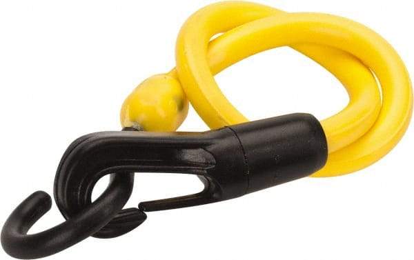The Perfect Bungee - Stretch-n-Flex Web Tie Down with Molded in Hook & Safety Clasp - 18" OAL, Yellow - Benchmark Tooling